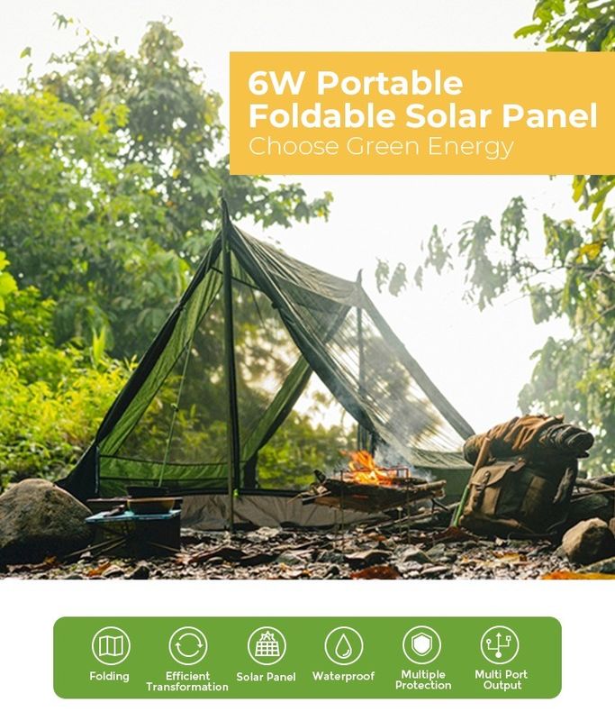 156.75mmx156.75mm Ukuran Sel 6W Panel Surya Portable dan Lipat untuk Camping Luar Ruang