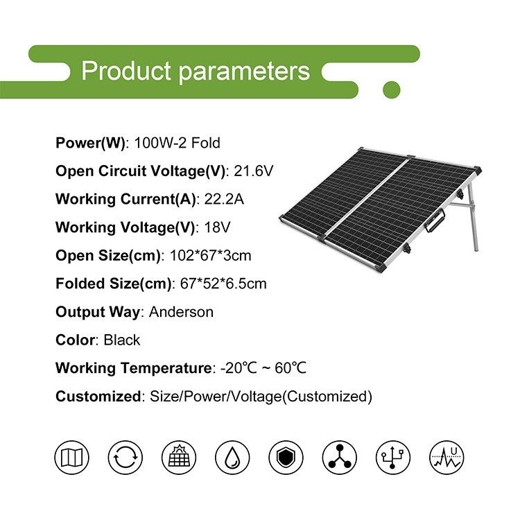 Champing Mono 100W PV Folding Solar Panel CE/FCC/ROHS/PSE Sertifikasi 12 Tahun Pengerjaan