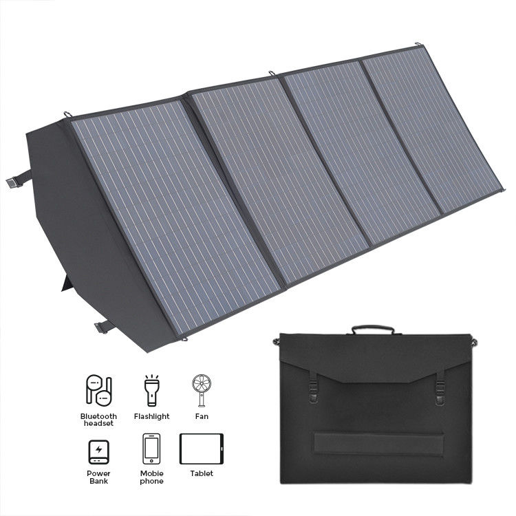 Panel surya lipat fleksibel portabel 200w 220w dengan pegangan plastik HDPE dan rak tanah